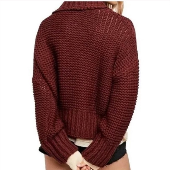 Free People My Only Sunshine Chunky Knit Turtleneck Maroon Sweater Large - Picture 15 of 15